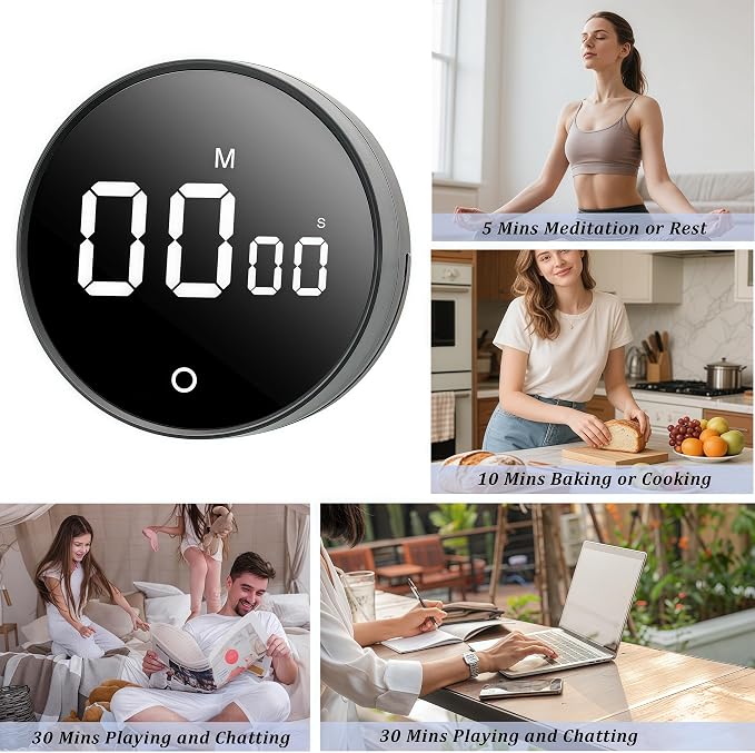 2Pcs Digital Kitchen Timer - Magnetic 199-Minute Countdown Countup Timer with Large LED Display,Volume Adjustable, Visual timers for Cooking,Gym,Meeting,Classroom,Study,Work,Outdoor Activities,Black