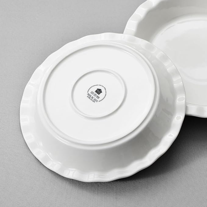 MALACASA 40 Oz Ceramic Pie Pan Set of 2, 9 Inch Fluted Pie Dish | Baking, Versatile for Quiche, Pie, Tart, Casserole, Oven, Microwave, Dishwasher Safe, Non-Stick Glaze, Even Heat Distribution