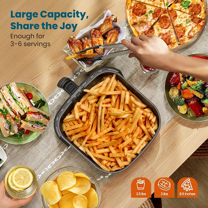 Nuwave Brio 10-in-1 Air Fryer, 6 QT Capacity with Smart Probe | Roast Grill Bake for Fast Meals, One-Touch Digital Controls, Powerful 1800W Fryer, 100 Recipes, Removable Divider, Grill Pan