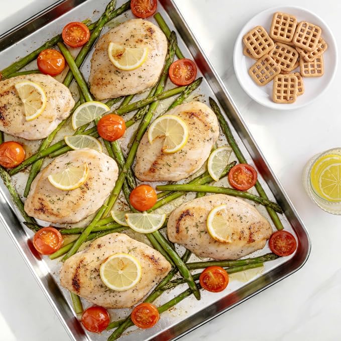 LIANYU Stainless Steel Cookie Sheet Pans, 17.5x13 Inch Baking Sheet 2 Pack | Commercial Grade Half Sheet Pan, Professional Bakeware Cookie Tray, Mirror Finish, Non Toxic, Easy Clean, Dishwasher Safe