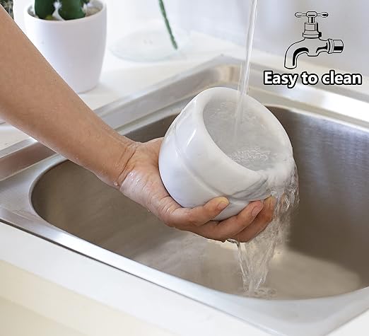 Mortar and Pestle Set Polished Natural Marble Stone Guacamole Molcajete Bowl with Silicone Pad, Stainless Spoon and Small Brush (Small, Light White Gray)