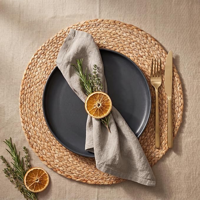 Natural Jute Placemats Set of 16, Round Woven Table Mats, 13 Inch Rattan Charger Plates, Bulk Set for Weddings, Parties & Events