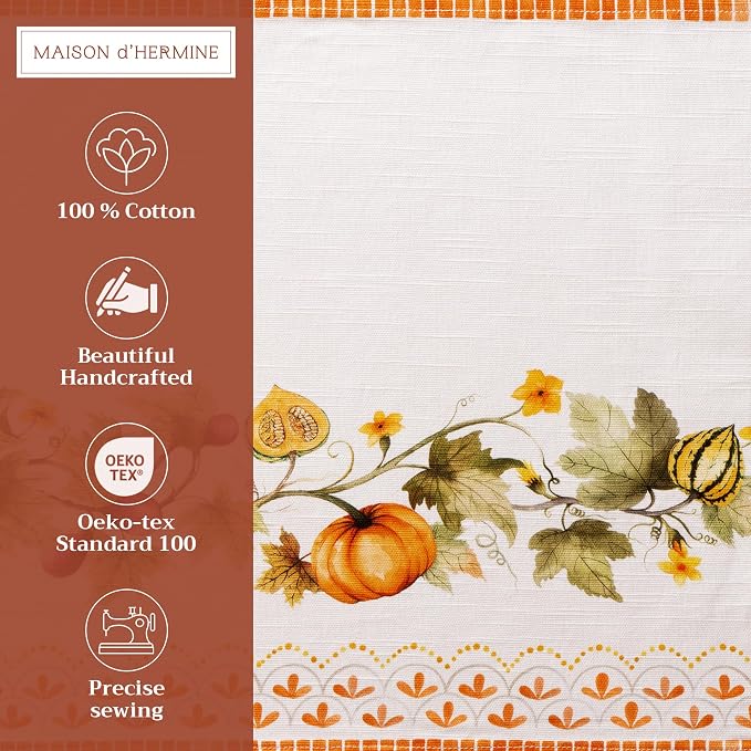 Maison d' Hermine Placemats Set of 4 Reusable 100% Cotton (13"x19") | Cloth Place Mats Washable Table Mats for Kitchen Dining Hotel Home Thanksgiving Christmas - Pumpkin Garden - Cloudy Cream