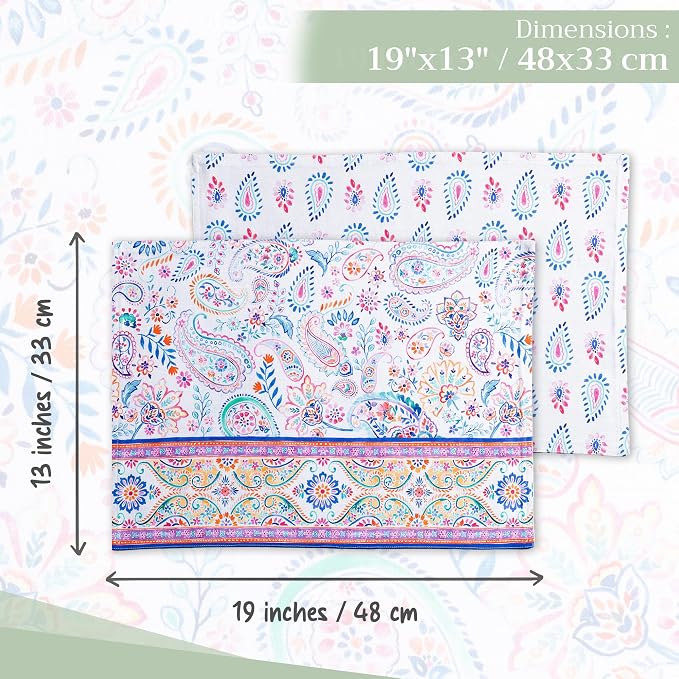 Maison d' Hermine Placemats Set of 4 Reusable 100% Cotton (13"x19") | Cloth Place Mats Washable Table Mats for Kitchen Dining Party Wedding Hotel Home Restaurant Spring Summer - Indian Floral