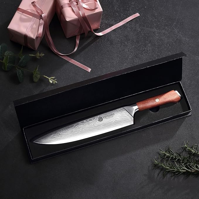 YOTSUBA 9 Inch Japanese Chef Knife, Razor Sharp Professional Kitchen Knife, High Carbon Stainless Steel with Ergonomic Wood Handle, Premium Gift Box for Home Cooking and Gifting