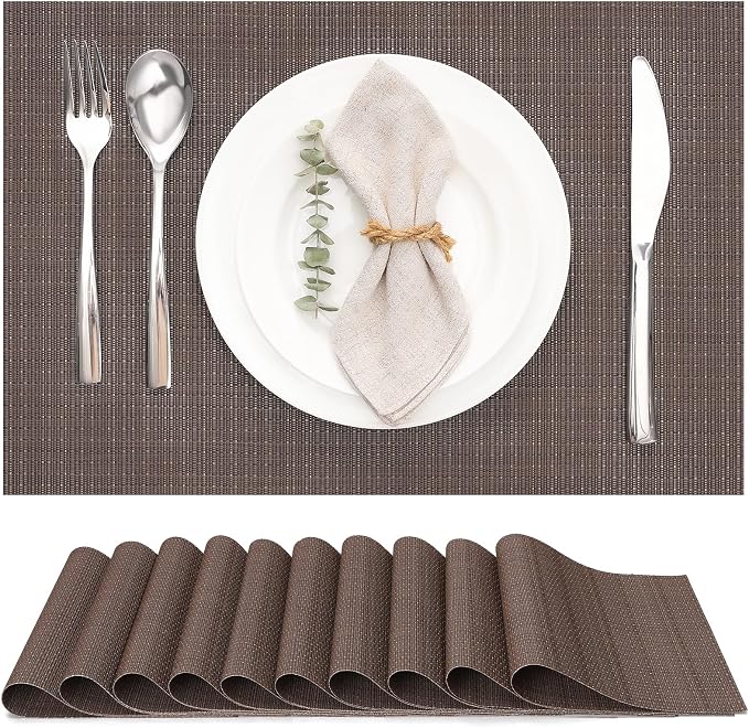 Myir JUN Placemats Set of 10 Kitchen and Dining Table Placemats | Vinyl Placemats Place Mats Indoor/Outdoor Set of 10 Washable Table Mats Non-Slip Place mats for Dining Table, Coffee
