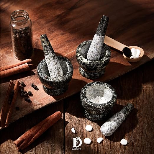 Mortar and Pestle Set, Granite with Unpolished Inside, Tiny Size, 1.9"