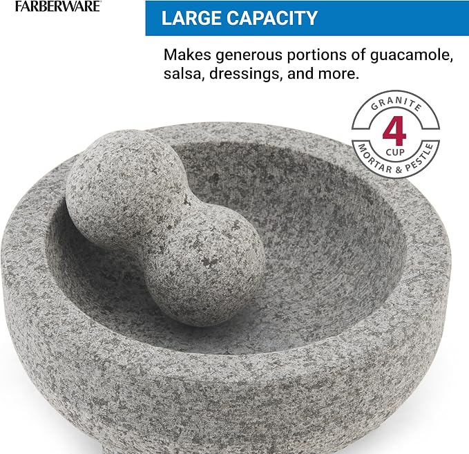 Farberware Professional Granite Molcajete Mortar and Pestle Stone Grinder, 4-Cup