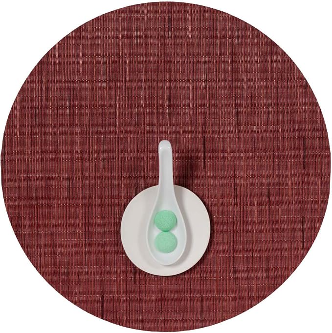 Chilewich Bamboo Placemats Set of 4, Round Woven Placemats | Reusable, Stain-Resistant, Indoor/Outdoor Tabletop Protection, 15", Cranberry