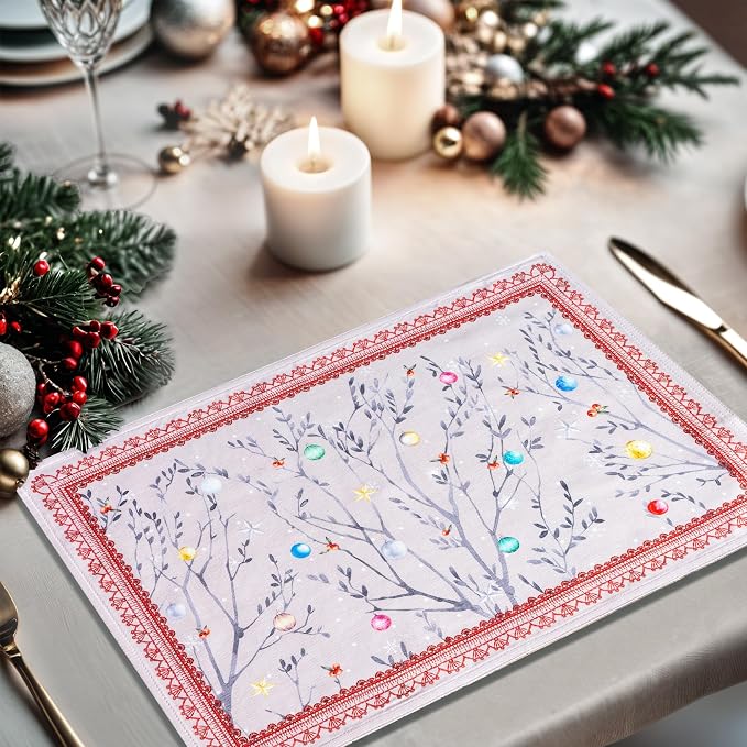 Maison d' Hermine Placemats Set of 4 Reusable 100% Cotton (13"x19") | Cloth Place Mats Washable Table Mats for Kitchen Dining Party Wedding Hotel Home Thanksgiving Christmas - Fairy Christmas