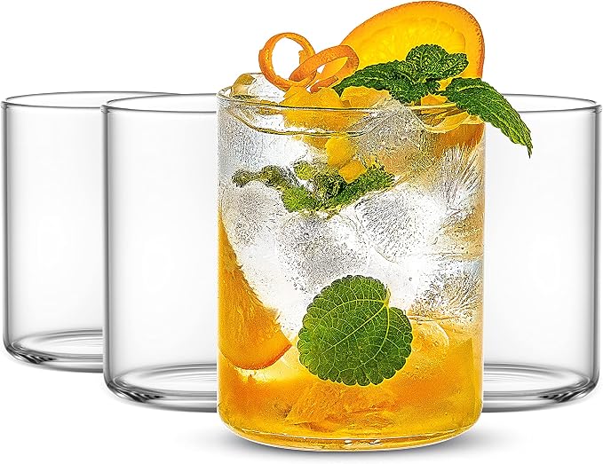 LUXU Drinking Glasses 15 oz,4pc Thin Highball Glass,Clear Short Beer Glass | Lead-Free Glassware,Clear Everyday Drinkware,Water Glasses,Mojito Glass Cups,Bar Glassware,and Mixed Drink Cocktail Glass Set