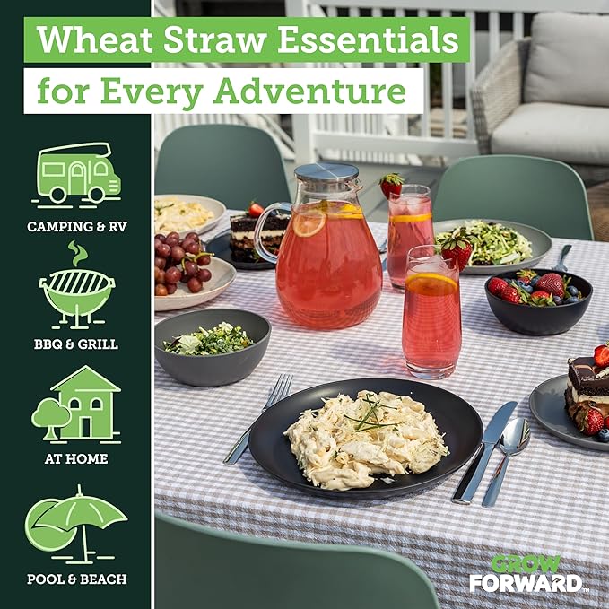 Grow Forward 16-piece Premium Wheat Straw Dinnerware Sets for 4 - Unbreakable Dishwasher & Microwave Safe Plastic Plates and Bowls Sets - Patio, Outdoors, RV, Camping Dishes - Moonlight