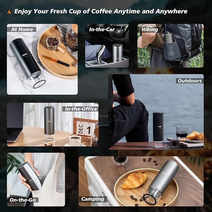 Portable Electric Coffee Grinder, Rechargeable Handheld Grinder with Stainless Steel Conical Burr, Adjustable Grind Settings, for Espresso, Moka, Pour Over, French Press, Cold Brew, Obsidian