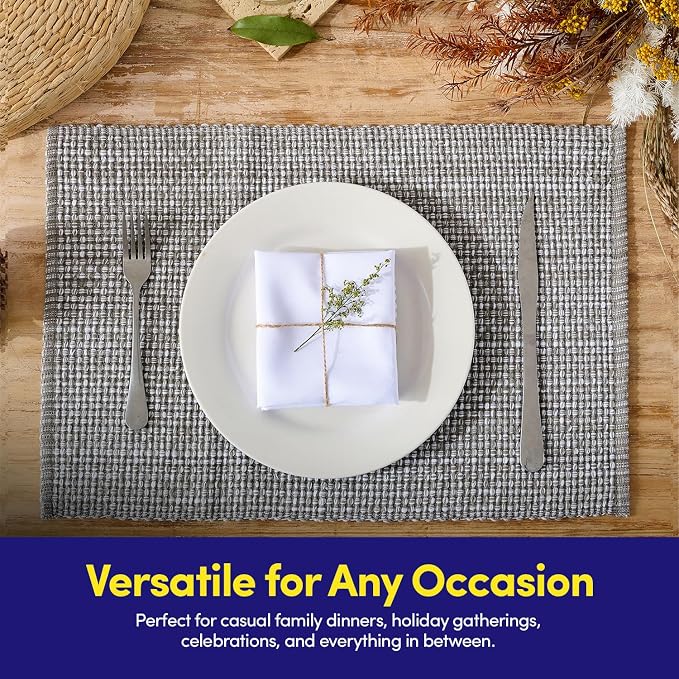 Sweet Home Collection 100% Cotton Placemats for Dining Room Rectangle Two Tone Woven Fabric 13" x 19" Soft Durable Table Mat Set, Set of 4, Gray