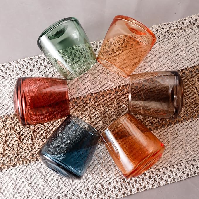 Stemless Wine Glasses Set of 6 - Hand Blown Colored Short Wine Tumblers Colorful Lead-Free Non-Fading Party Stemless Wine Glasses Set, Unique Gift for Wedding