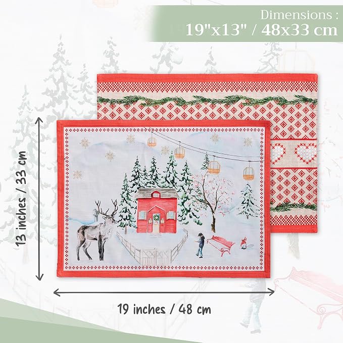 Maison d' Hermine Placemats Set of 4 Reusable 100% Cotton (13"x19") | Cloth Place Mats Washable Table Mats for Kitchen Dining Party Wedding Hotel Home Thanksgiving Christmas - Rural Christmas
