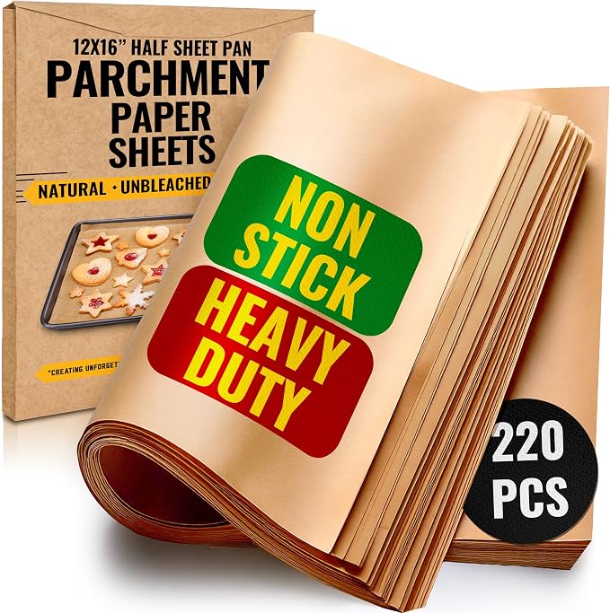 Precut Parchment Paper Sheets 12x16", 220 Pcs for Half Sheet Pans | 220 Pcs by Baker's Signature – Non-Stick Half Sheet Liner – Greaseproof, Will Not Curl or Burn, Non-Toxic up to 450°F
