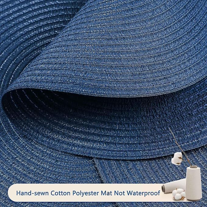 FunWheat Round Braided Placemats Set of 6 Place mats for Dining Tables Woven Heat Resistant Table Mats 15 inch (Blue,6pcs)