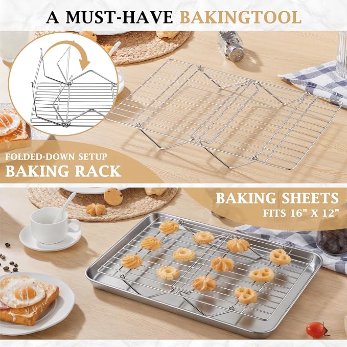LIANYU Cooling Rack 15"x10", 6-Tier Stackable & Collapsible Cooling Racks | Stainless Steel Wire Baking Racks Fits Jelly Roll Pan, Great for Cooking, Baking, Roasting, Grilling, Oven & Dishwasher Safe