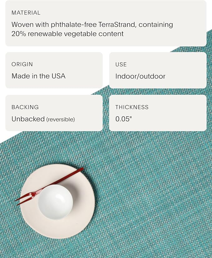 Chilewich Mini Basketweave Placemats, Woven Oval Placemats Set of 4 | Reusable, Stain-Resistant, Indoor/Outdoor Tabletop Protection, Turquoise, 14" x 19.25"