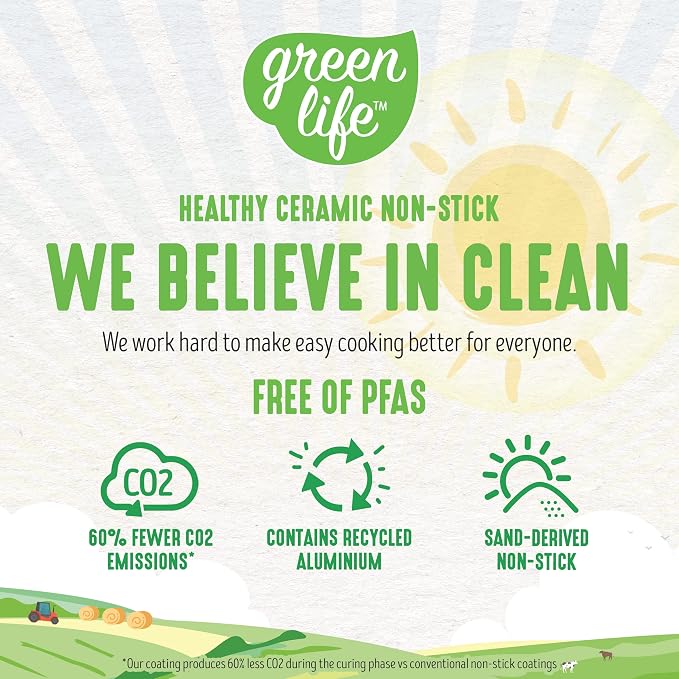 GreenLife Artisan Healthy Ceramic Nonstick, 5QT Saute Pan Jumbo Cooker with Helper Handle and Lid, Stainless Steel Handle, Induction, PFAS-Free, Dishwasher Safe, Oven Safe, Pink
