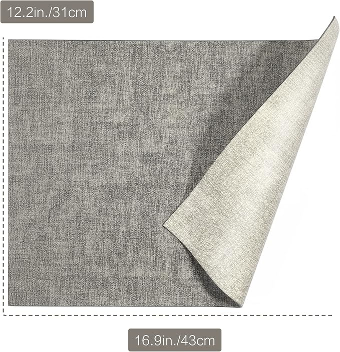 Leather Placemats Table Mats Set of 6, Light Grey & Smoky Grey | Reversible Non-Slip Table Placemats, Heat-Resistant and Waterproof for Dining Kitchen and Holiday Parties