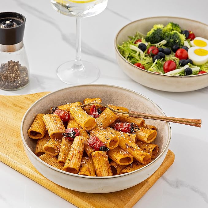 GBhome 8.75'' Large Ceramic Pasta Bowls, 38oz Stoneware Pasta Serving Bowls Set of 4 for Kitchen, Wide Bowls for Fruit,Pasta,Salad,Oatmeal,Meal, Microwave Safe, Reactive Glaze-Cappuccino
