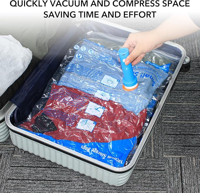 16 Pack Vacuum seal bags for clothing With Coldless Pump, Vacuum Storage Bags,Space Saver Sealer Bags, Pillows, Comforters, Blankets, Bedding,Travel