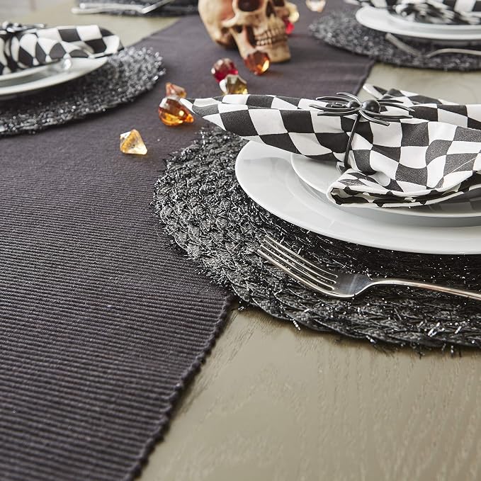 DII Basic Everyday Ribbed Tabletop 100% Cotton, Table Runner, 13x72, Black