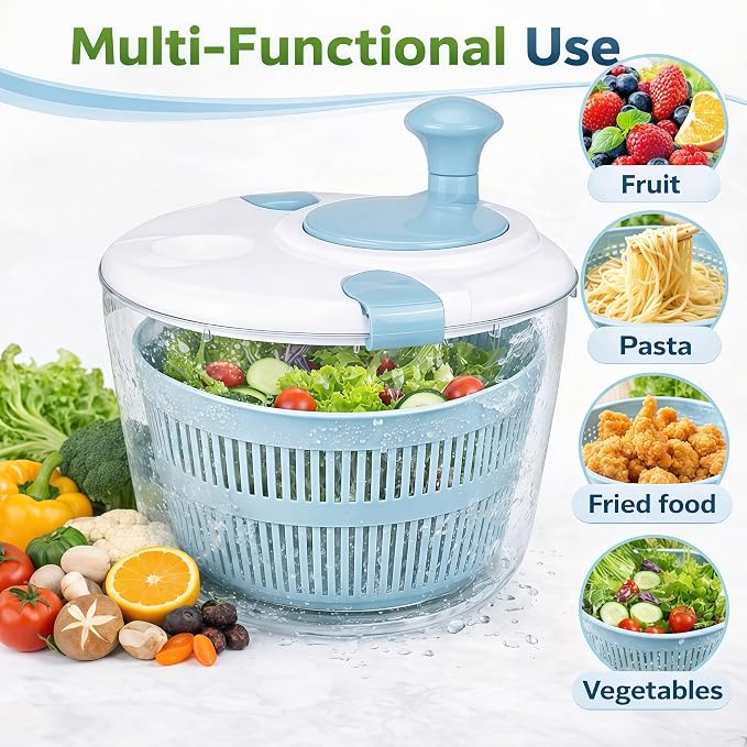 Salad Spinner Fruit Vegetable Wash: Fruit Washer Multifunctional Lettuce Spinner for Washing Spinning and Draining Greens 5 Qt
