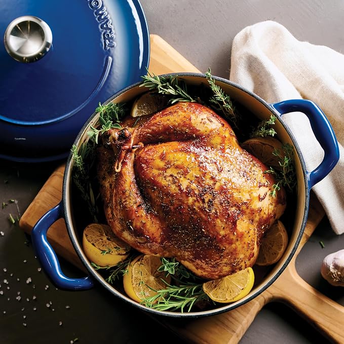 Tramontina Bestow Enameled Cast Iron 5.5-Qt Round Dutch Oven Pot with Lid | Great for Braising, Roasting and Bread Baking - Blue