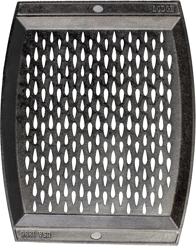 Lodge Pre-Seasoned Cast Iron Rectangle Grill Topper - Use on the Grill - Grilling Pan Designed to Protect Food from Falling Through the Grate - Cast Iron 15 Inch