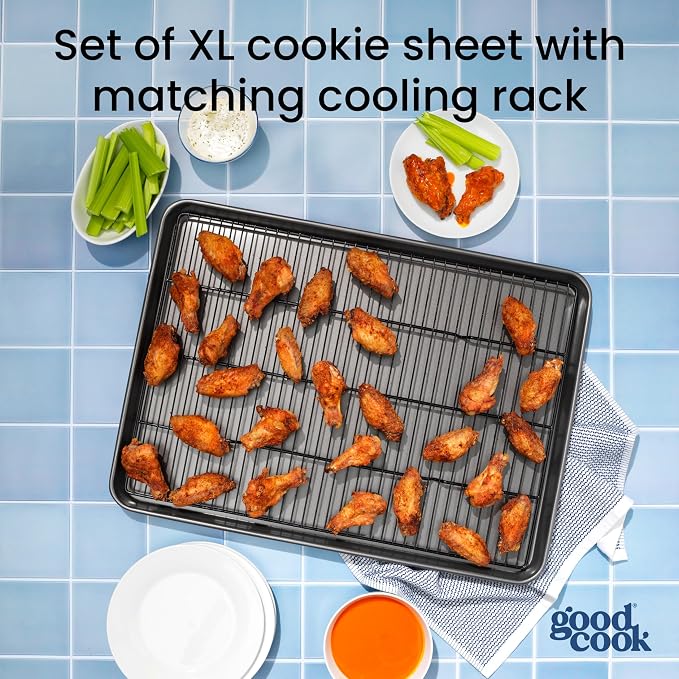 GoodCook Set of 2 Everyday Nonstick XL Cookie Sheet and XL Cooling Grid, Gray