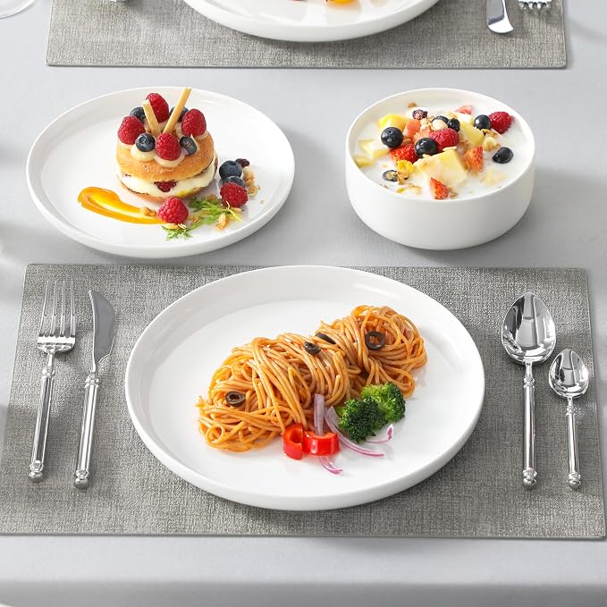 MALACASA Plates and Bowls Sets, 24 Pieces Modern Porcelain Dinnerware Set for 8, Ceramic Dishware Dishes White Kitchen Dinner Dining Ware Set, Microwave and Dishwasher Safe, Series LUNA | Modern Ceramic Dishware,Kitchen Dining Ware,Microwave and Dishwa...