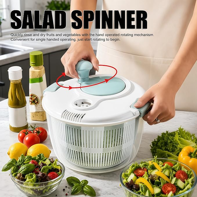 Salad Spinner Fruit Vegetable Wash: Fruit Washer Multifunctional Lettuce Spinner for Washing Spinning and Draining Greens 5 Qt