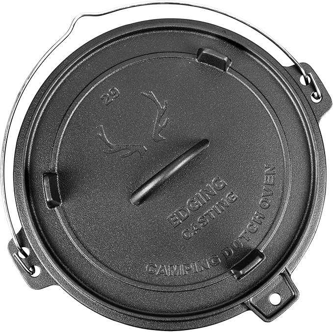 EDGING CASTING Pre-Seasoned Cast Iron Camping Dutch Ovens, Outdoor Camping Dutch Oven Pot with Lid Tripod, 8 Quart