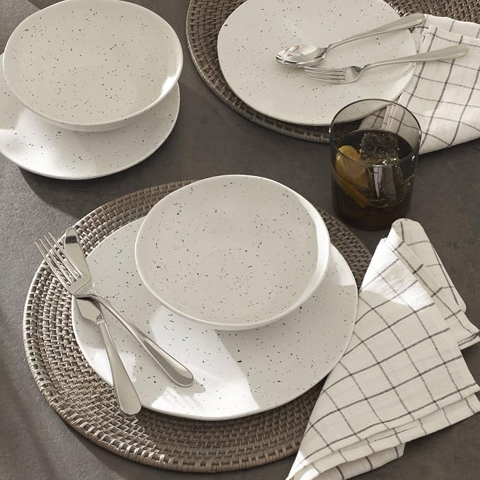 Oneida Terrazzo Cream Melamine 12-Piece Dinnerware Set for 4 | dishwasher safe | plates and bowls sets for kitchen and dining | 10.5 inch plate, dish set, dishes | 26oz