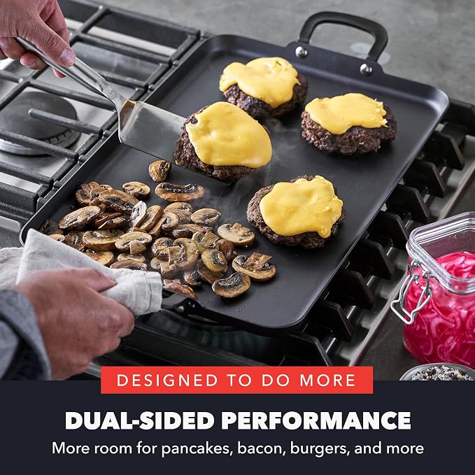 GreenPan x Bobby Flay 18" x 11" Pre-Seasoned Carbon Steel Double Burner Pan | Natural Nonstick with Use, Durable Cast Iron Alternative, Induction & All Stovetop Compatible, High Heat & Oven Safe to 660F