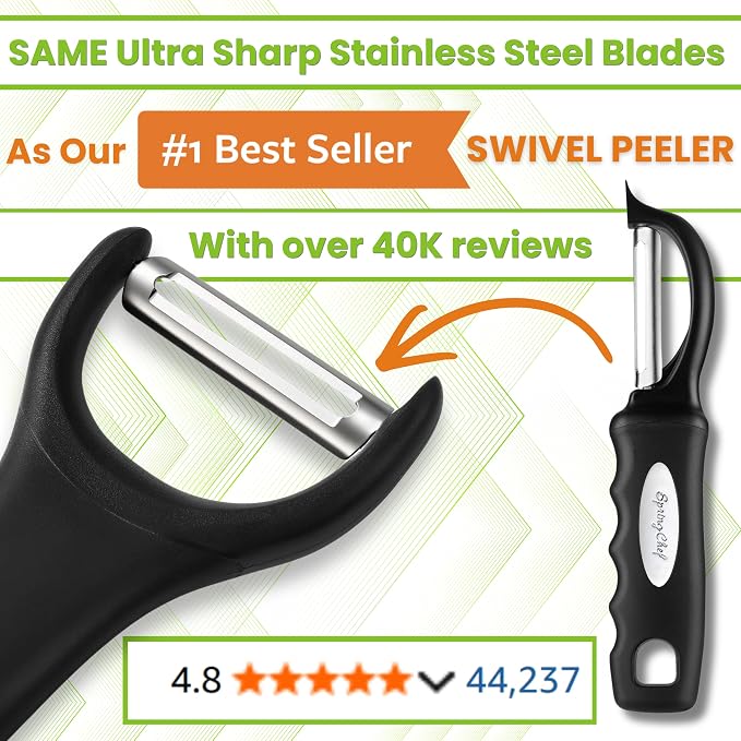 Spring Chef Stainless Steel Y Shaped Vegetable Peeler for Kitchen - Black | Heavy Duty Potato Peeler with Ultra Sharp Blades & Soft Grip Handle for Apple, Carrot, Cucumber, Veggie, Fruit, Citrus
