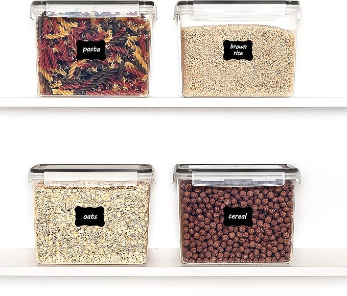 Vtopmart 3.6L Food Storage Containers, 4 PCS, Black | Airtight Seal, BPA Free, Food Grade Material, Dishwasher Safe (Not Lids), 4 Measuring Cups, 24 Labels