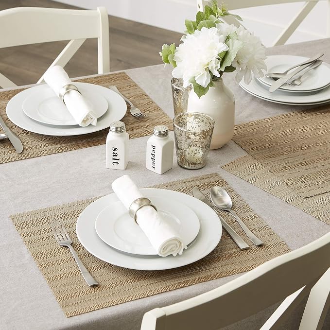 DII PVC Tabletop Collection Woven Indoor/Outdoor, Placemat Set, 13x17.25, Gold, 6 Piece