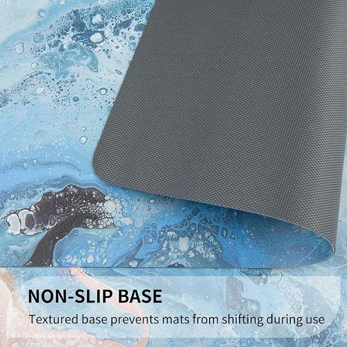 QIYI PU Leather Placemats Set of 6, 12"x18" Waterproof Table Mats, Seafoam | Faux Leather, Heat Resistant, Anti Slip, Wipeable Place Mats for Kitchen Dinning, Party Table Décor, Blue Fluid Marble