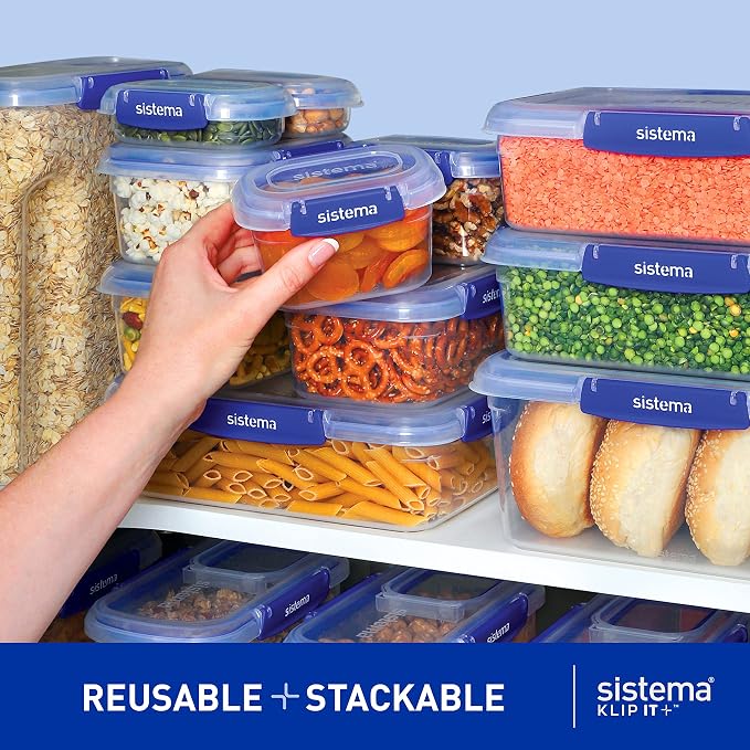Sistema KLIP IT+ Large 7.5L Rectangle Food Storage Container, Stackable & Airtight Food Box with Lid, Dishwasher, Freezer, & Microwave-Safe, BPA-Free