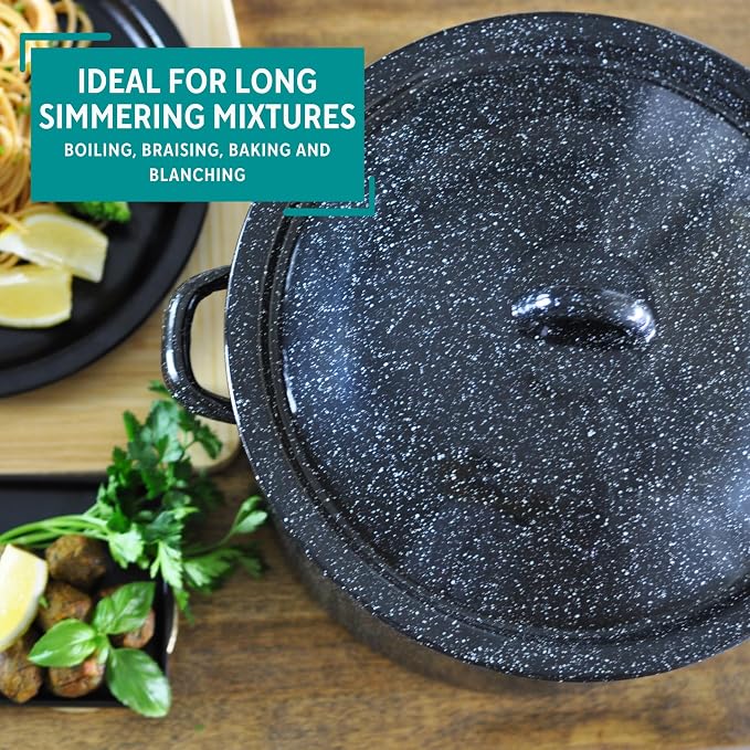 MIRRO 7.75 Qt Enamel Stock Pot for Canning, Black | Smooth Glass Enamel Coating, Perfect for Soups and Stews