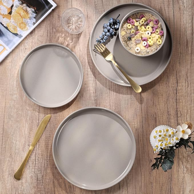 HaWare Dinnerware Sets, 24-Piece Plates and Bowls Set for 8, Cream Coffee