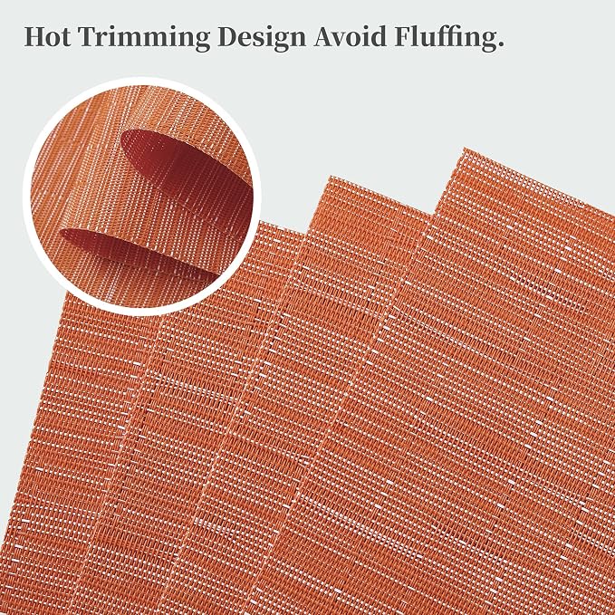 Leetaltree Orange Placemats Set of 8 - Heat Resistant Non-Slip Place mats for Dining Table, Washable Durable PVC Vinyl Woven Table Mats（Orange, 8）
