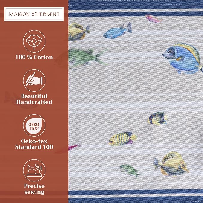 Maison d' Hermine Placemats Set of 4 Reusable 100% Cotton (13"x19") | Cloth Place Mats Washable Table Mats for Kitchen Dining Party Wedding Hotel Home Restaurant Spring Summer - Poisson