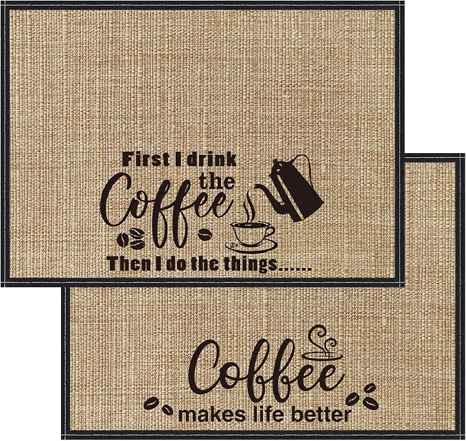 2 Pcs 20 x 14 Inch Coffee Placemats for Countertop,Cute Style