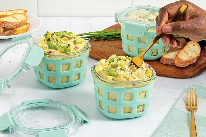 Ello DuraGlass Rounds Glass Food Storage Containers - Meal Prep Bowls with Silicone Sleeve and Airtight Lids, 2 Cup, Yucca | 2 cup glass meal prep container with silicone sleeve, leakproof BPA-free lid, microwave, freezer and dishwasher safe