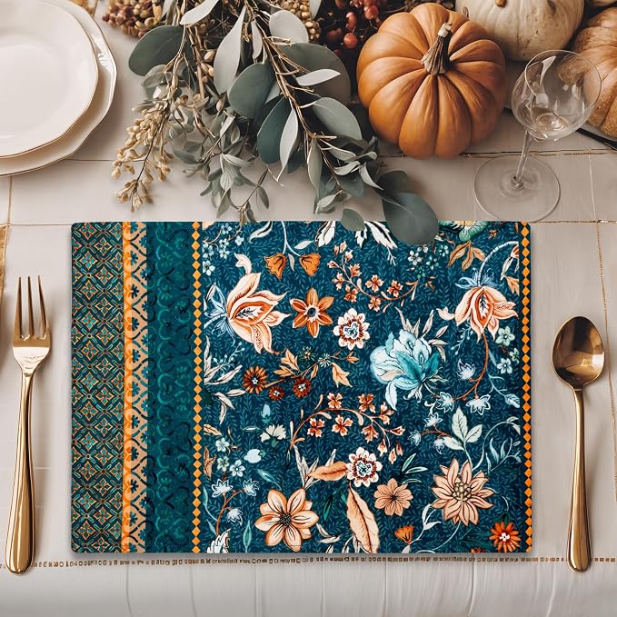 Maison d' Hermine Placemats Set of 4 Reusable 100% Cotton (13"x19") | Cloth Place Mats Washable Table Mats for Kitchen Dining Party Wedding Home Thanksgiving Christmas - Luxury Loft - Dark Teal